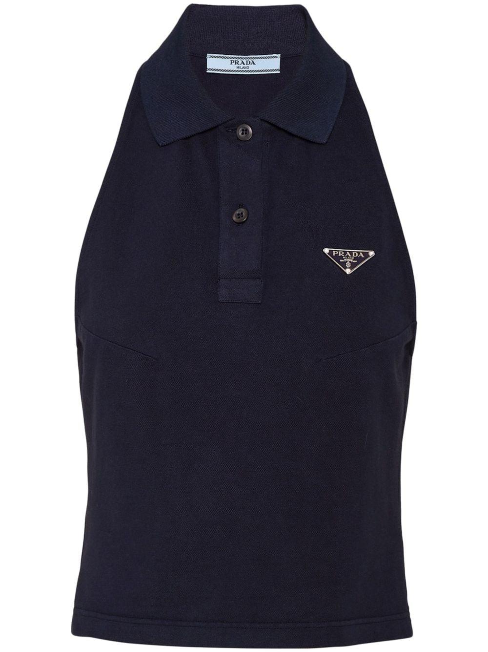 Prada Enamel-Logo Sleeveless Polo Top in Blue | Lyst