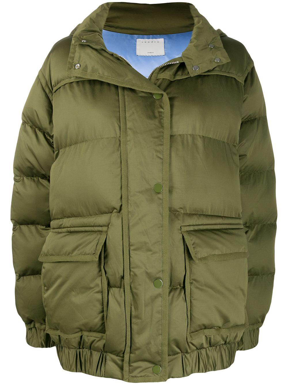 Sandro Padded Hooded Coat in Green | Lyst