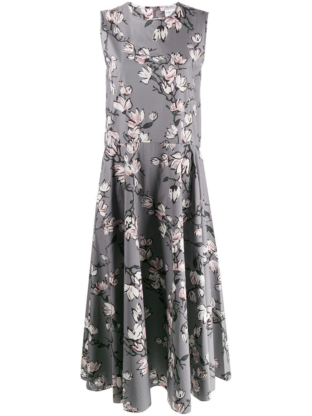 Max Mara Cotton Floral Print Midi Dress in Grey (Grey) - Lyst
