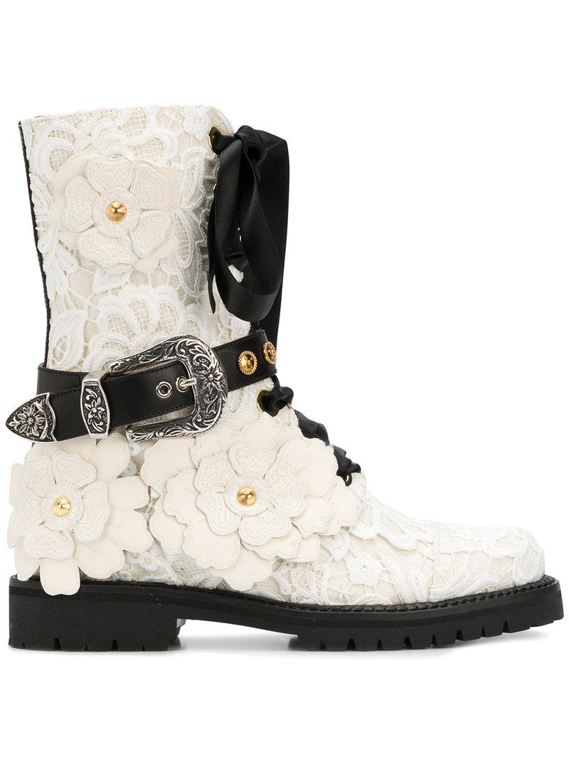 Anfibi di pizzo con citurinoFausto Puglisi in Pizzo di colore Bianco | Lyst