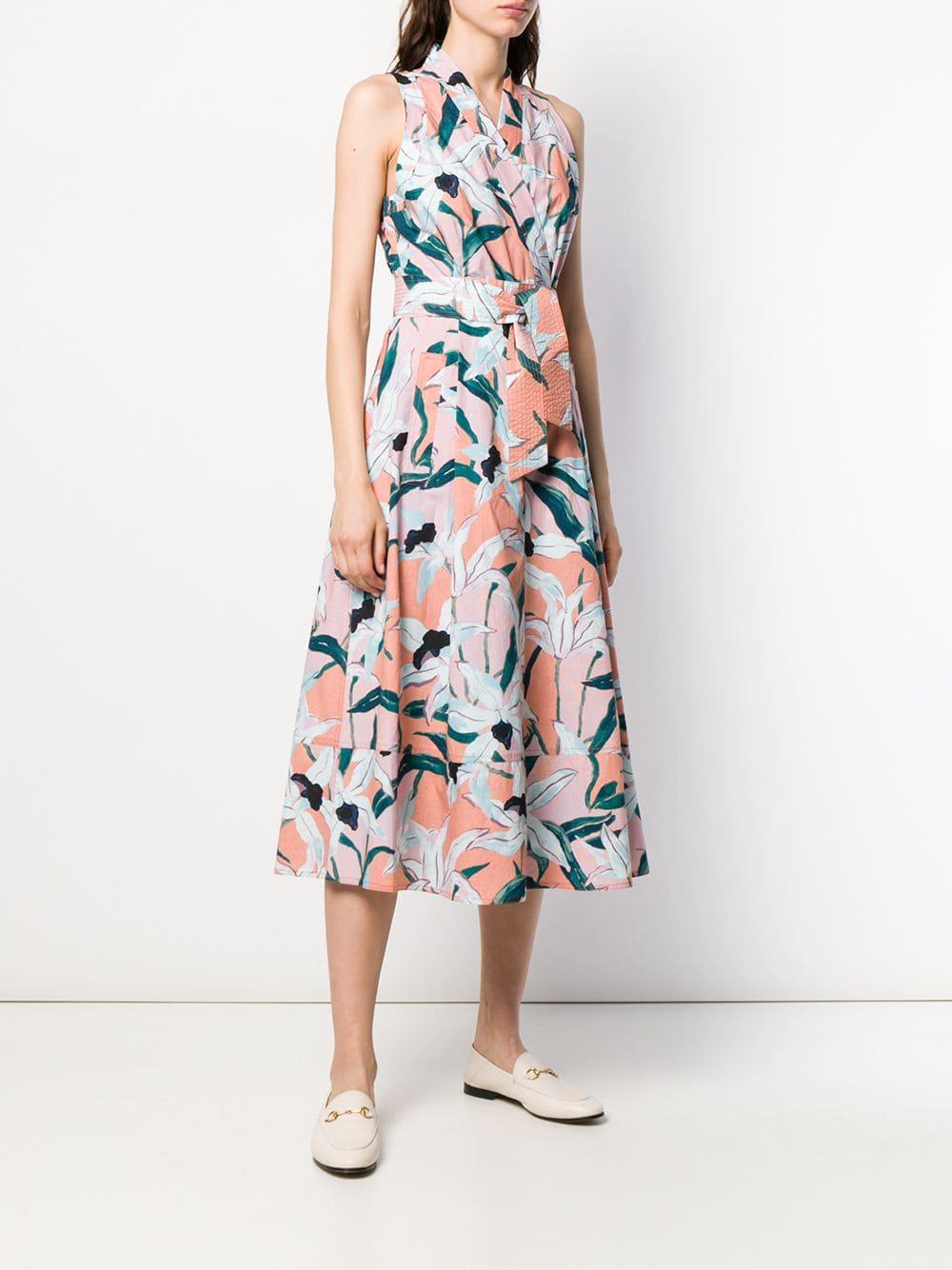 Tory Burch Cotton Floral Print Midi Dress in Pink - Lyst