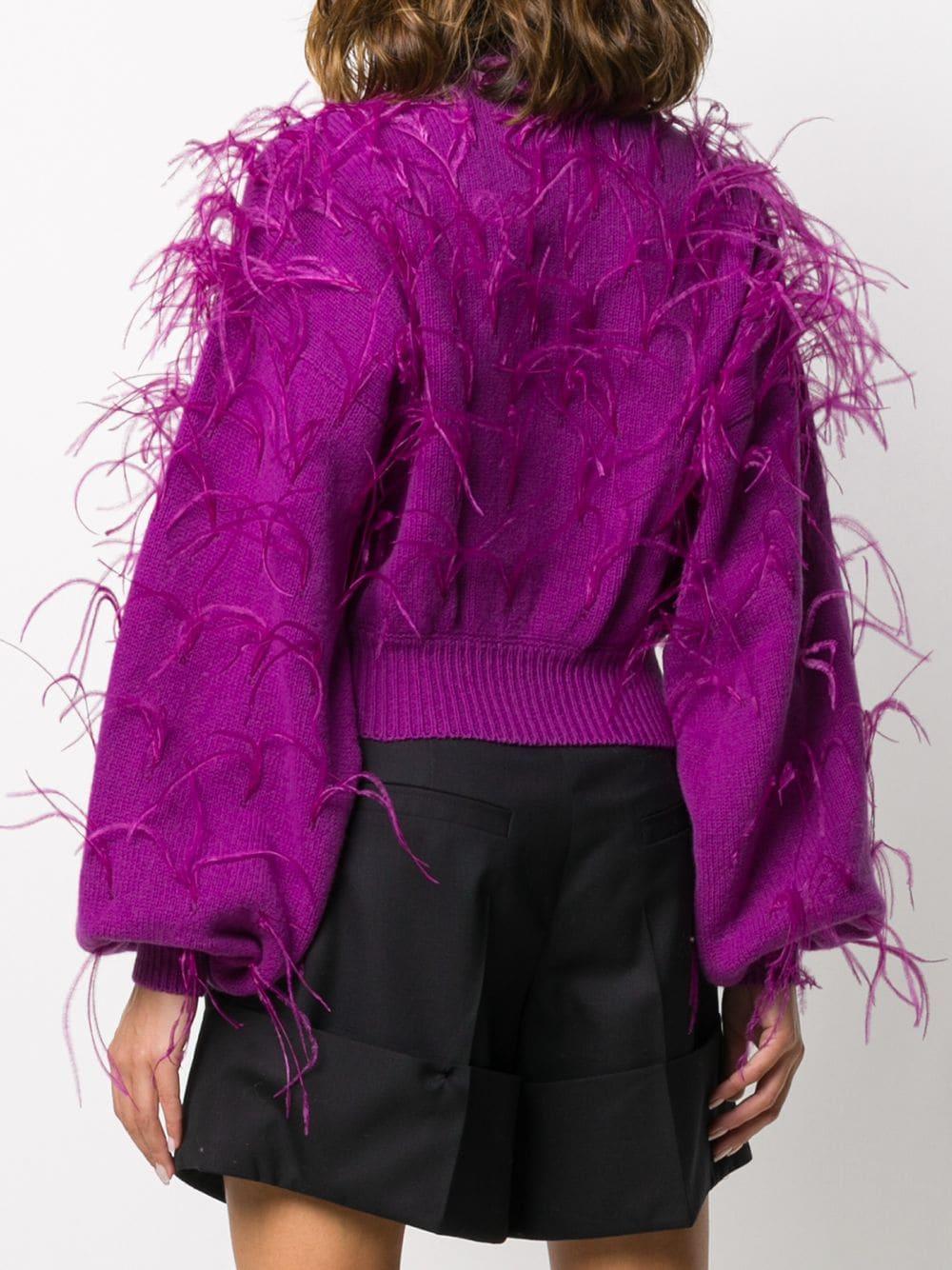The Attico Feather-embellished Cardigan in Purple - Lyst