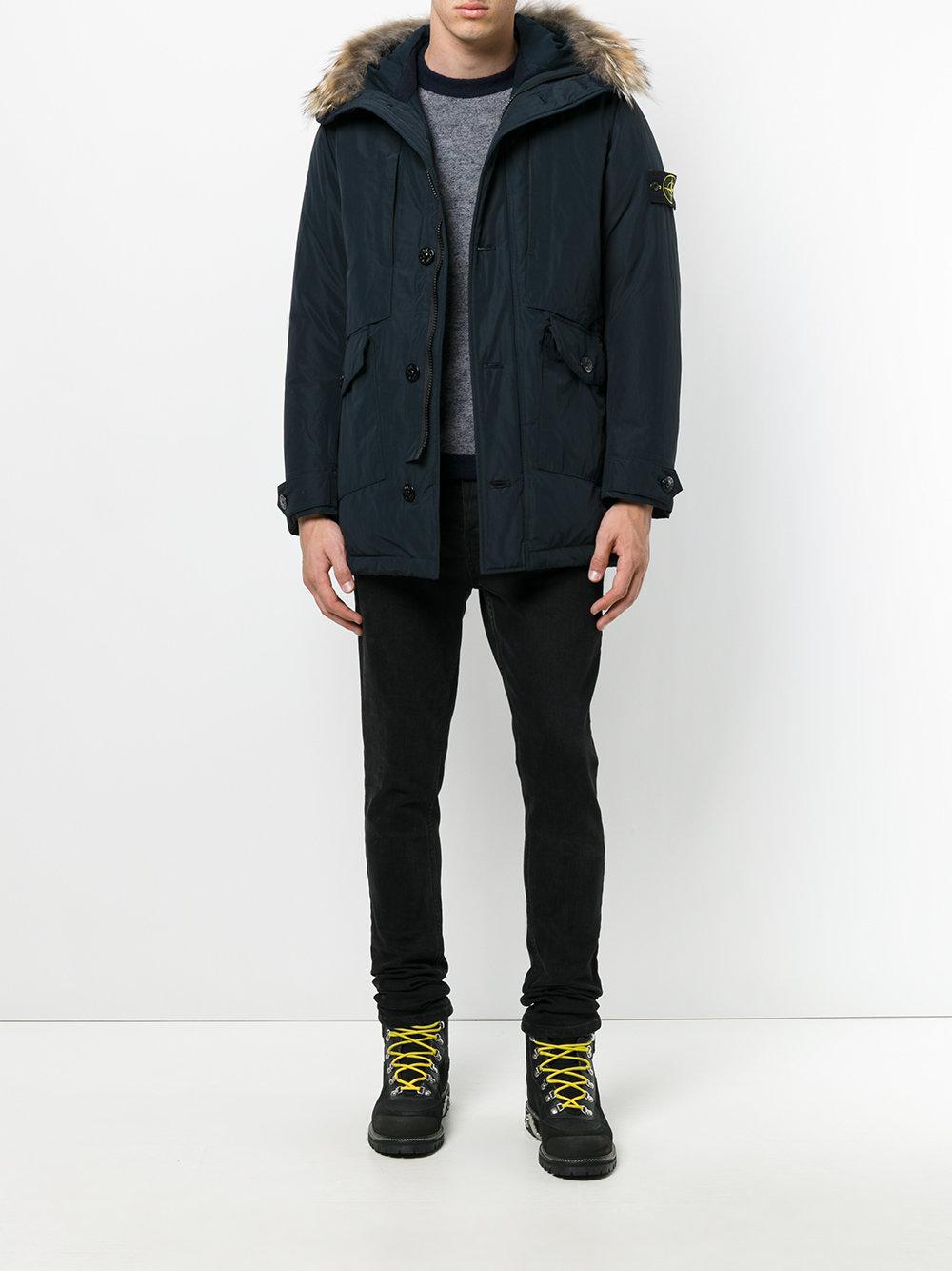Stone Island Fur Hood Parka in Blue for Men | Lyst UK