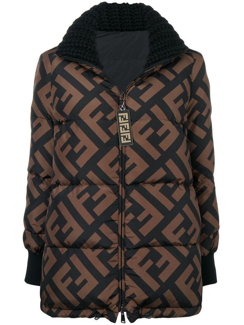 Fendi Wool Ff Logo Puffer Jacket in Black - Lyst