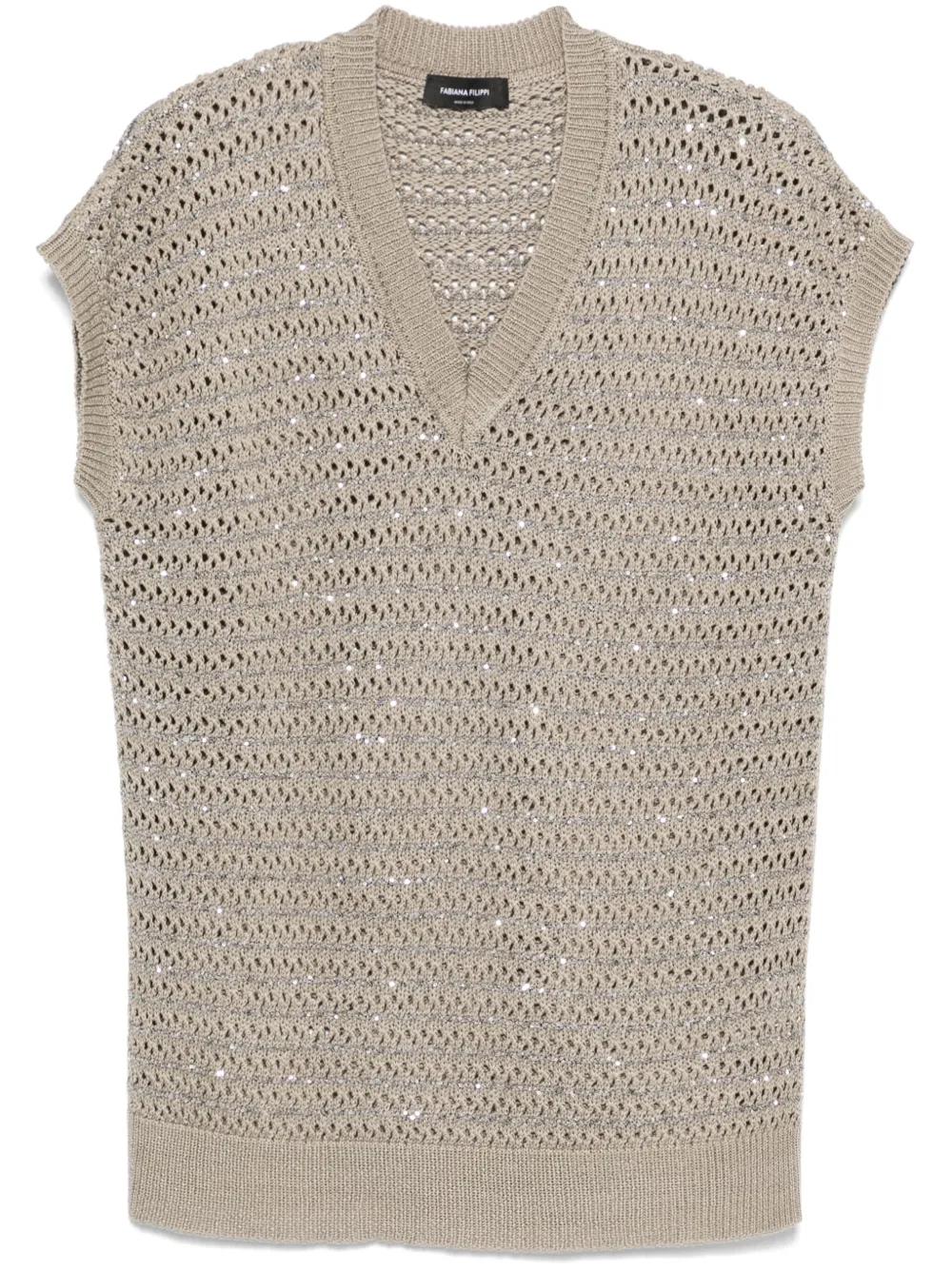 ボトムスその他 Fabiana Filippi V-Neck Cotton Vest With Silk Satin Back Fabiana Filippi V-Neck Cotton Vest With Silk Satin Back