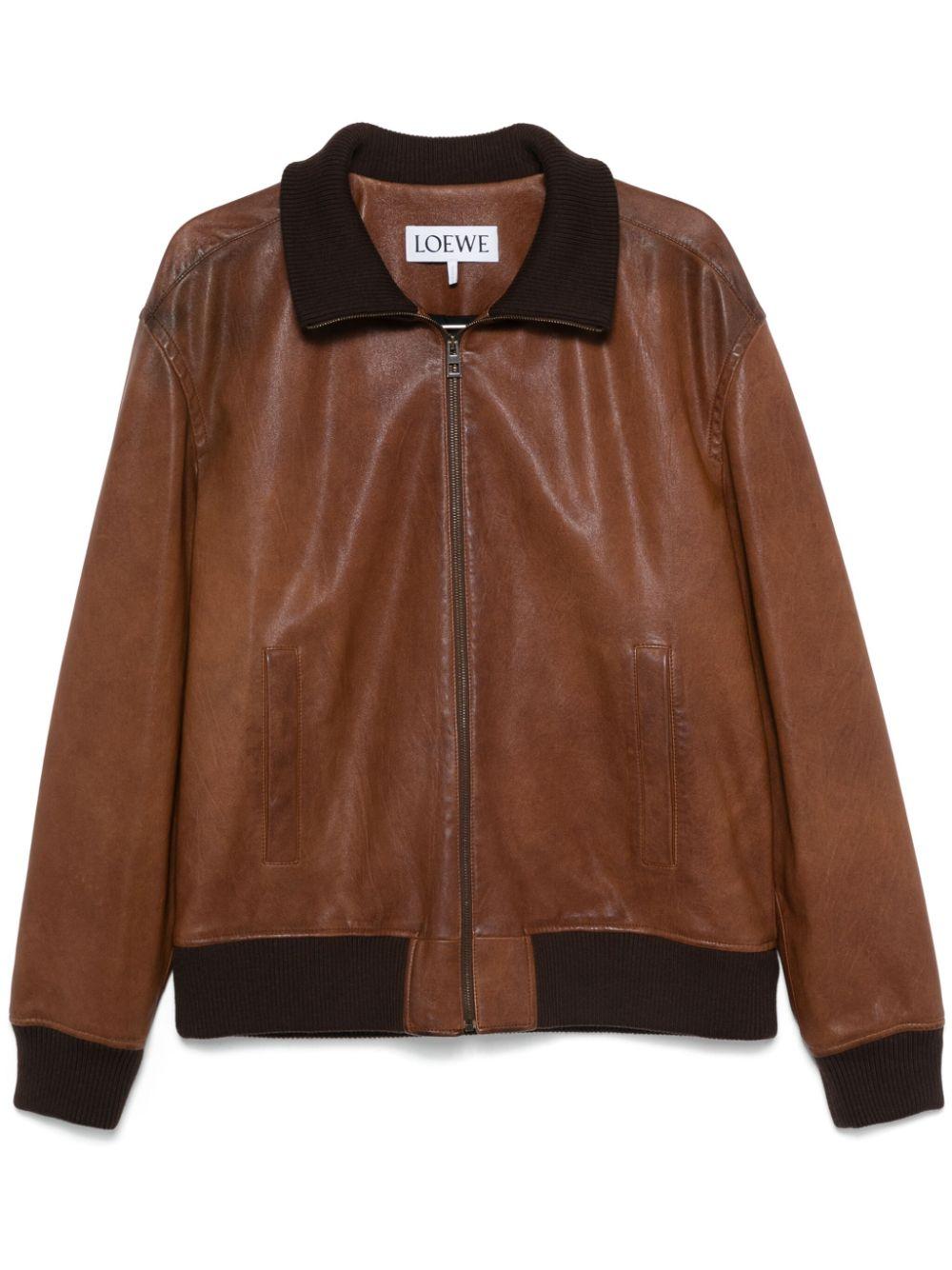 Loewe メンズ ブラウン ジップアップ レザージャケット ジャケット