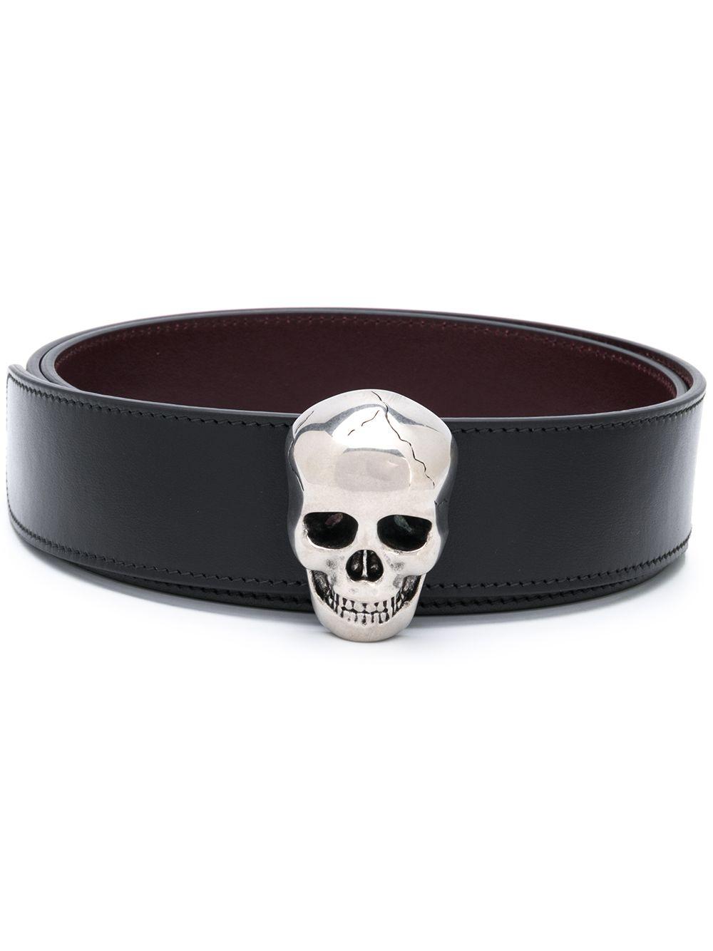 Alexander McQueen Leather Skull Buckle Belt in Black for Men - Lyst