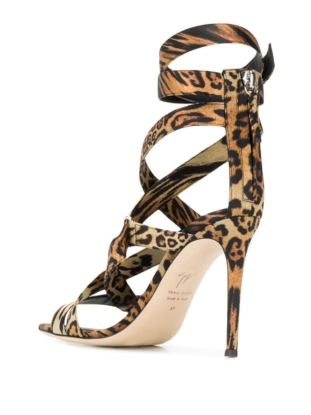 Giuseppe Zanotti Leather Leopard Strappy Sandals in Brown - Lyst