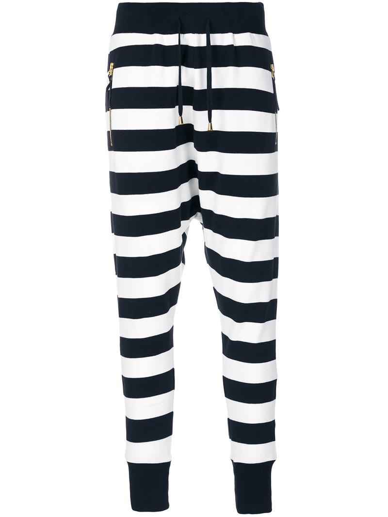 black and white striped track pants