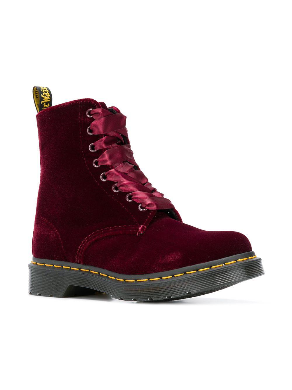 doc martens red velvet boots