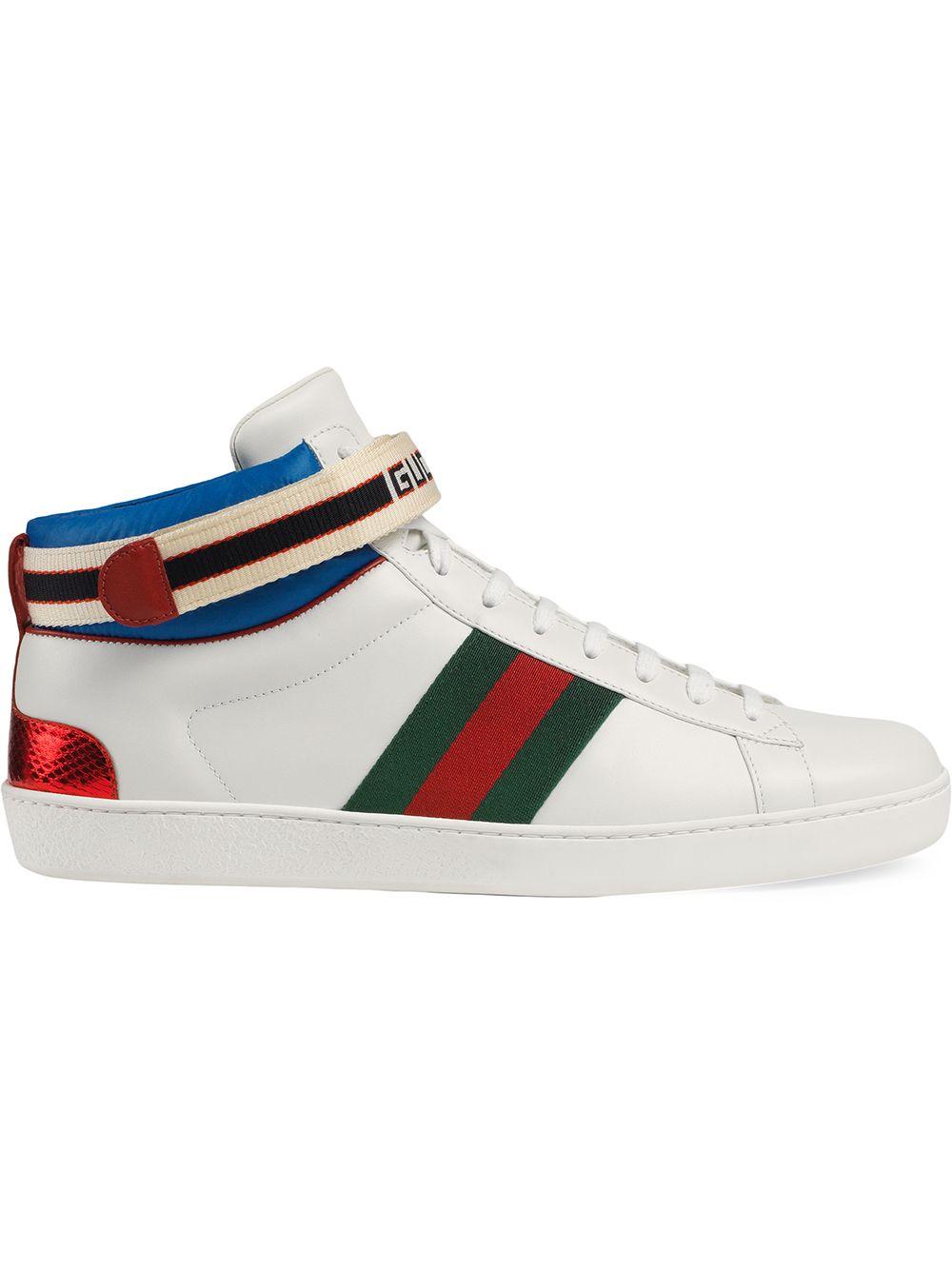 Gucci Leather Ace Stripe High-top Sneaker in White for Men - Lyst