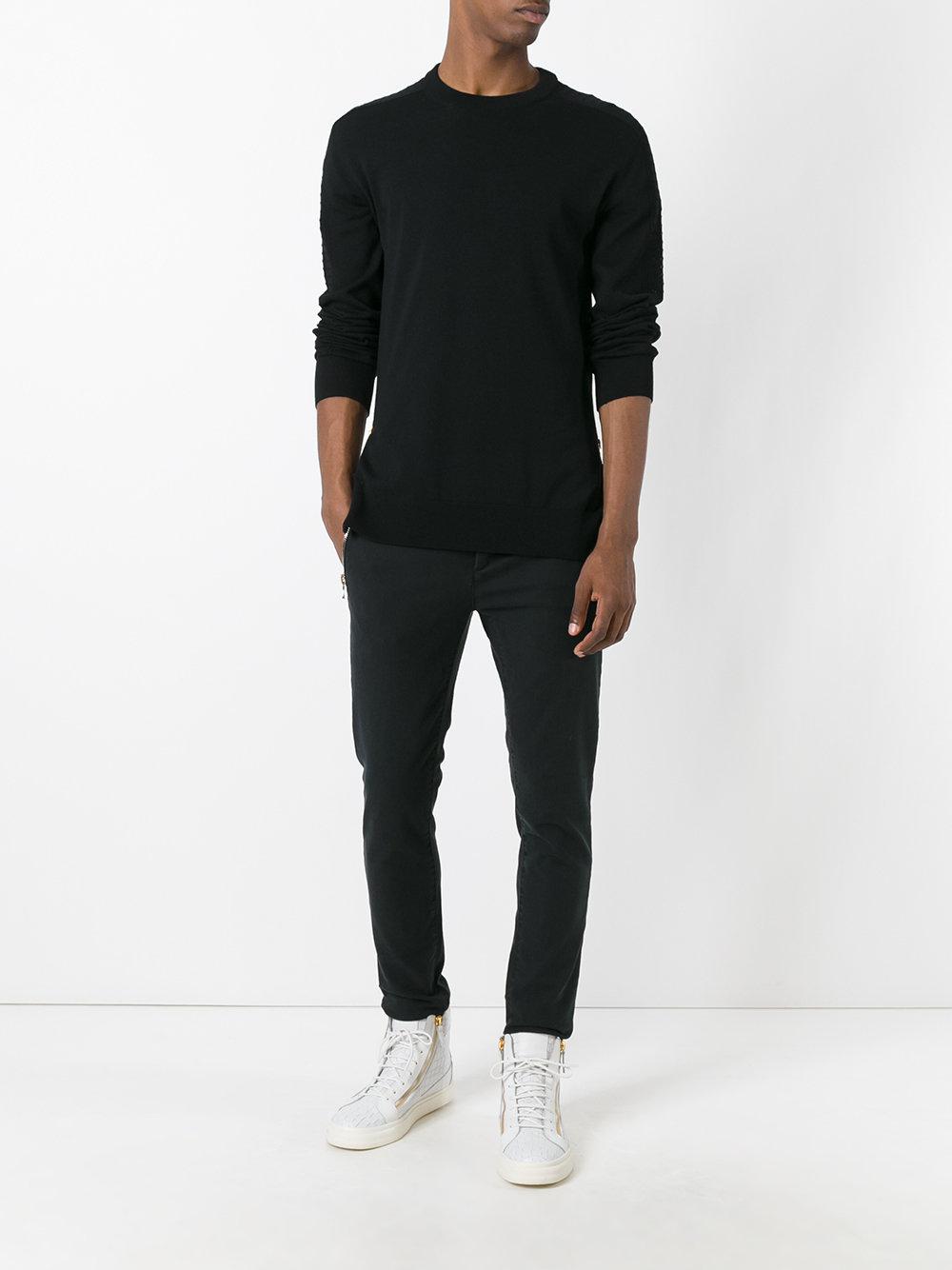 Balmain Wool Side Zip Jumper in Black 