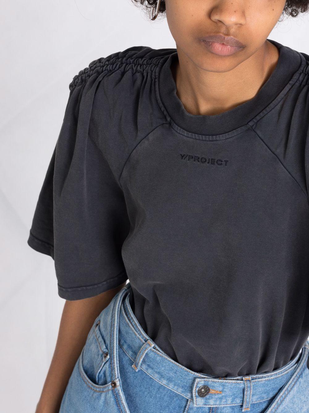 Cotton Ruched-shoulder T-shirt in Black 