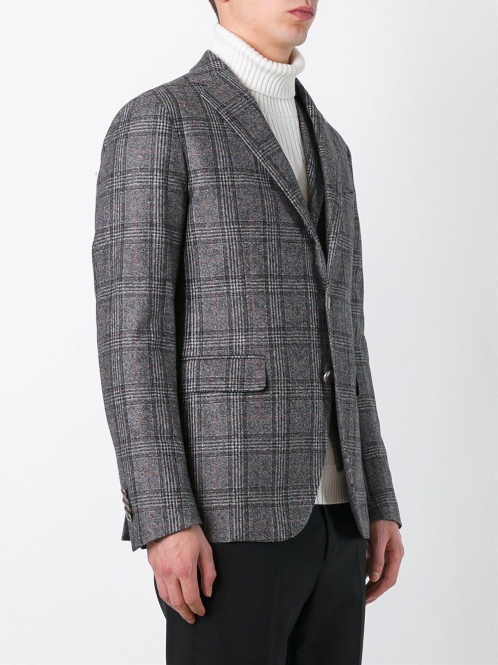 Tagliatore Wool Plaid Single Breasted Blazer in Grey (Gray) for Men - Lyst