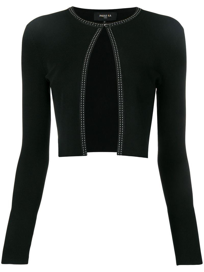 Paule Ka Synthetic Contrast Trim Cardigan in Black - Lyst