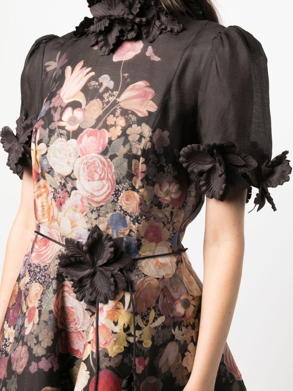 zimmermann black floral mini dress Zimmermann Off-the-shoulder Floral-print Linen And Silk-blend Mini Dress In  Black