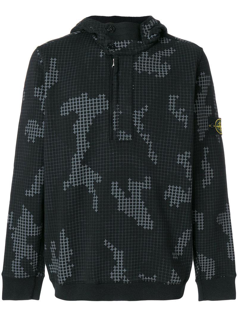 Stone Island Check Grid Camouflage Hoodie in Black for Men | Lyst UK