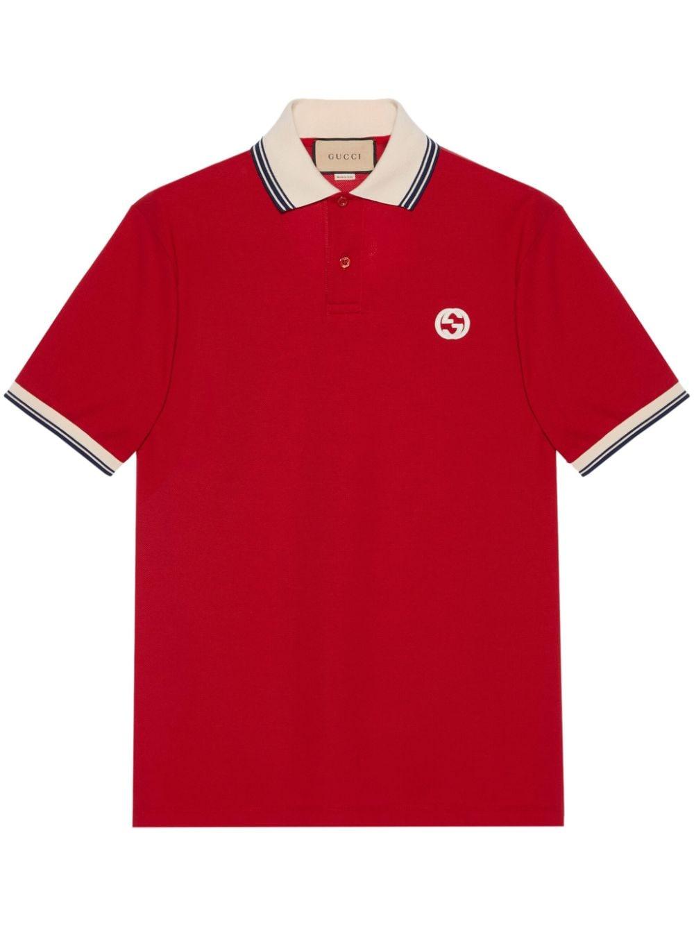 Gucci Brand-appliqué Striped-trim Stretch-cotton Polo Shirt in Red