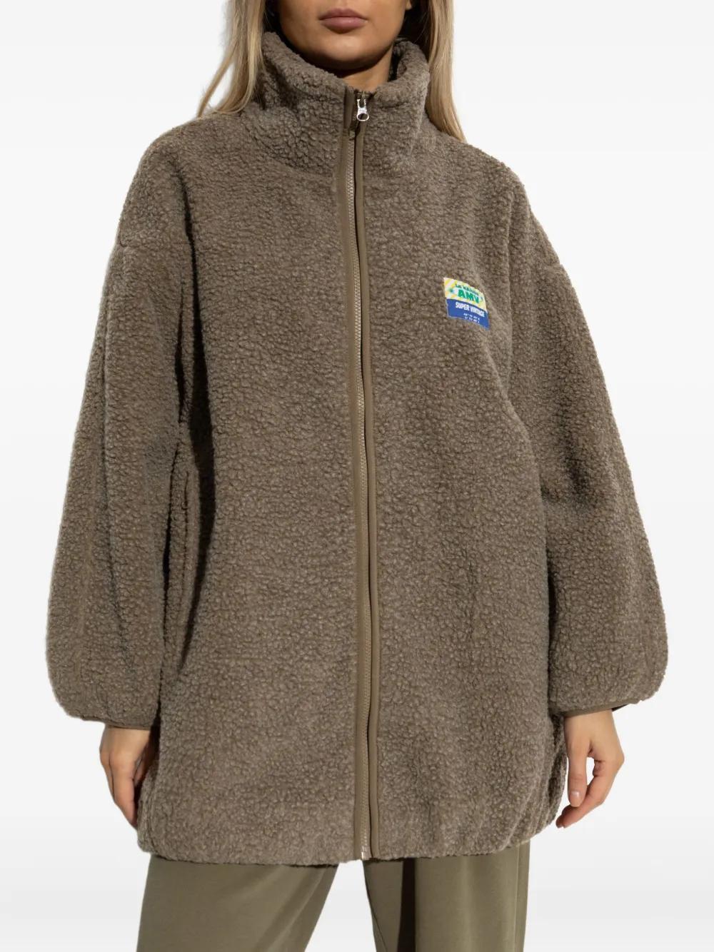 American Vintage Hoktown Teddy Zip-Up Coat in Brown | Lyst