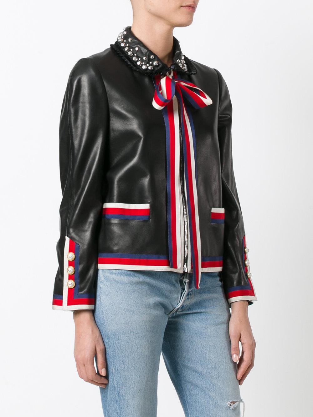 gucci leather jacket with bow