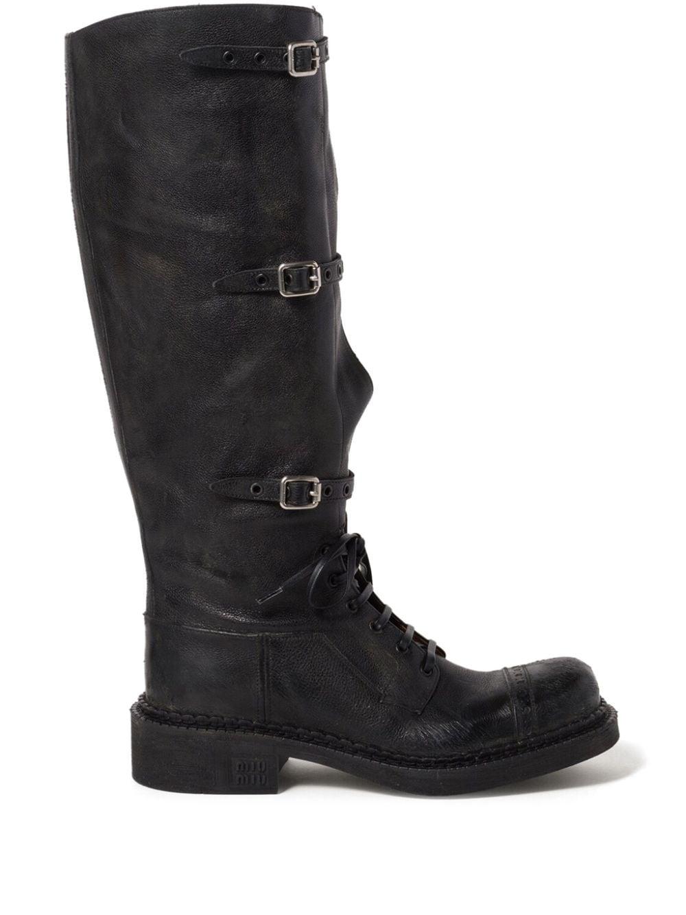Bottines En Cuir A Boucles Miu Miu en coloris Noir Lyst