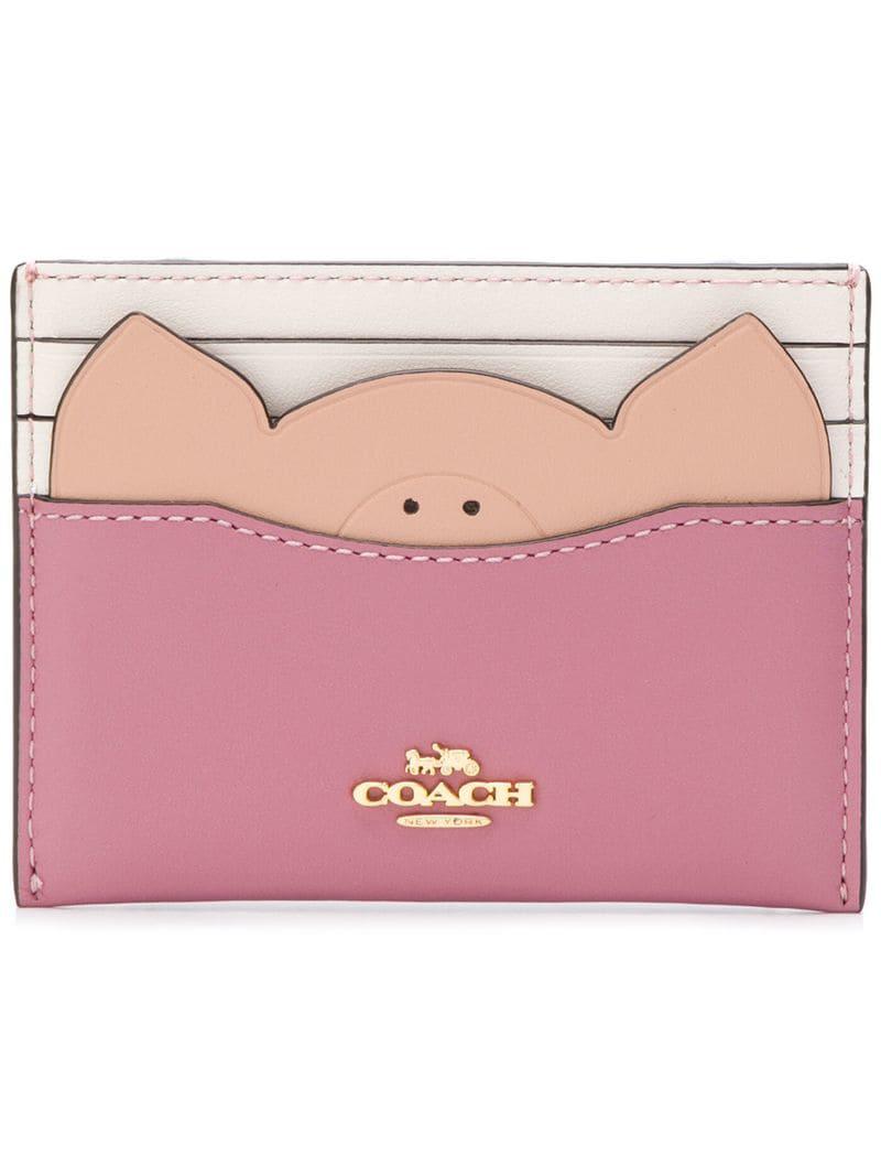 Coach Pink and White Leather Animal Card Holder For Sale at 1stDibs