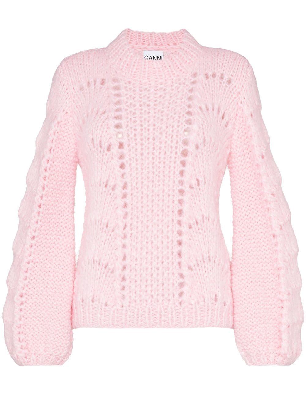 Ganni Julliard Open-knit Mohair And Wool Jumper in Pink - Lyst