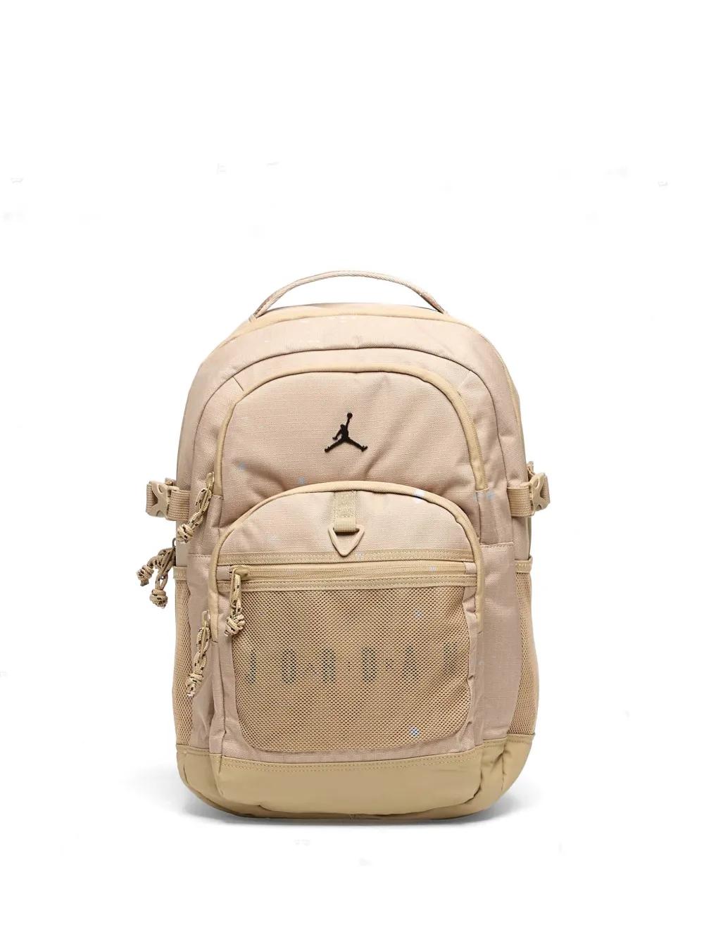 brown nike backpack with white and gold nike symbol Nike Logo-Detail Zip-Fastening Backpack in Natural
