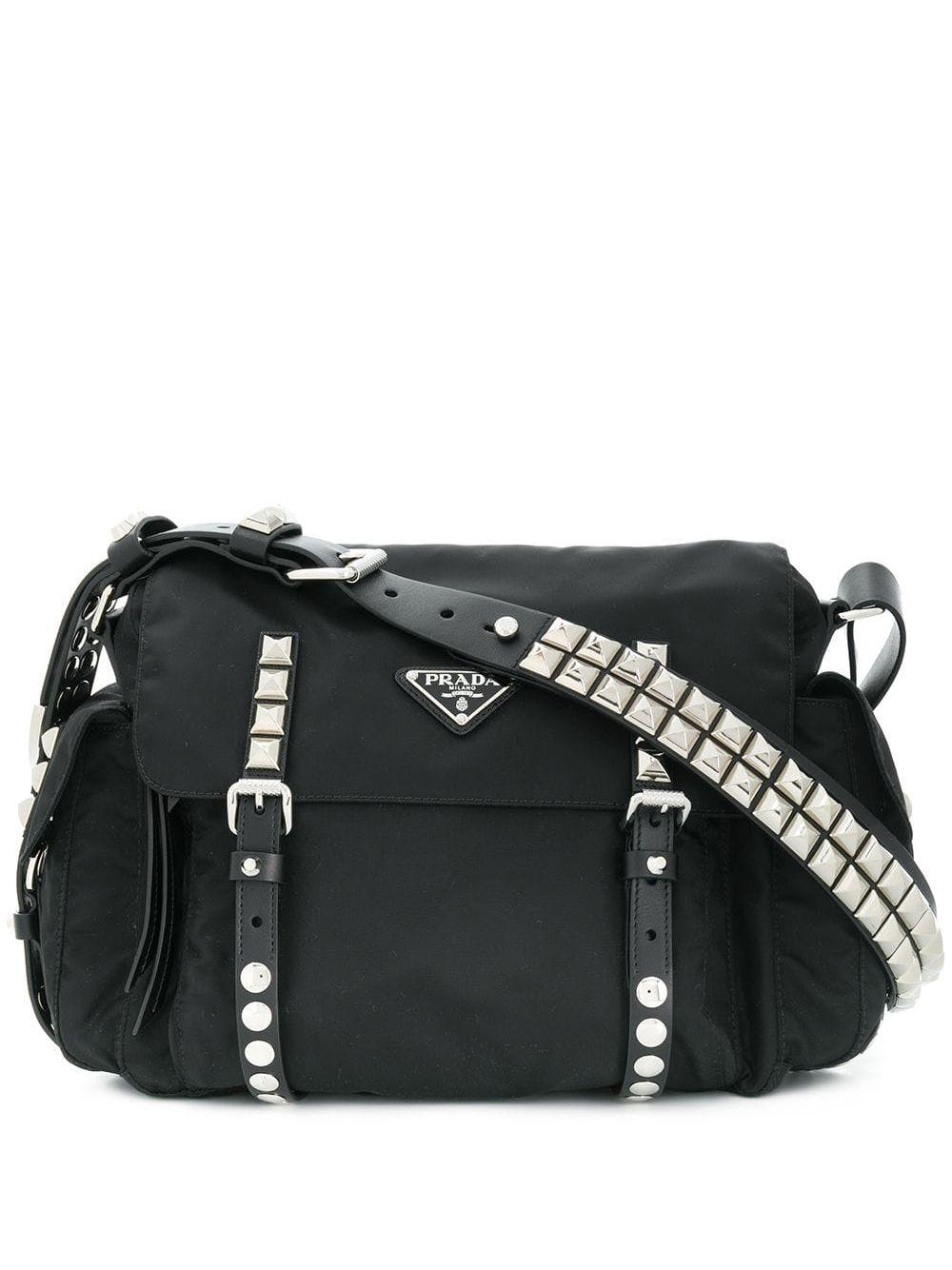Prada Studded Shoulder Bag in Black | Lyst
