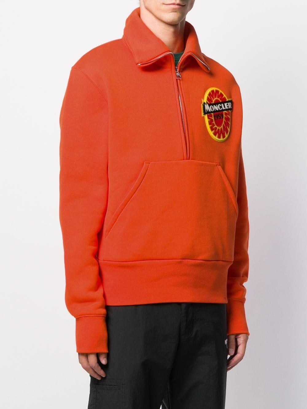 Moncler Cotton Logo-embroidered Zip-up Sweatshirt in Orange for 