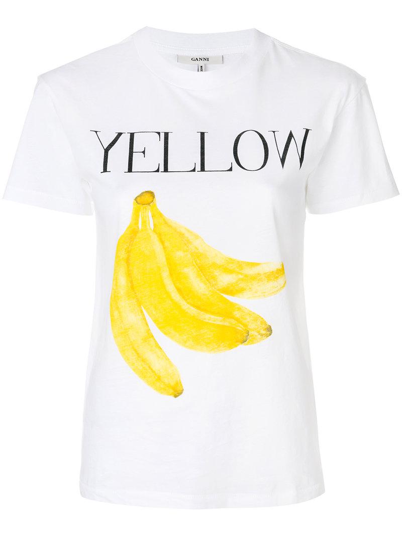 Ganni Cotton Yellow Bananas T-shirt in White - Lyst