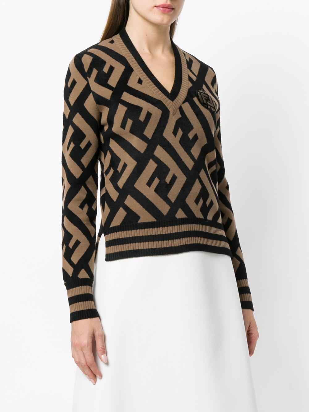 Fendi Ff Logo Knit Sweater in Brown | Lyst