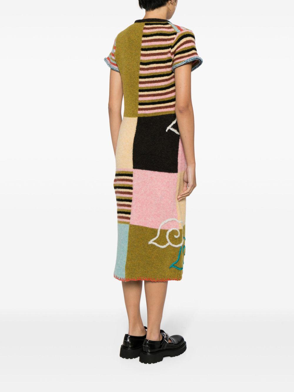 YANYAN KNITS レディース グリーン カラーブロック パッチワークドレス 