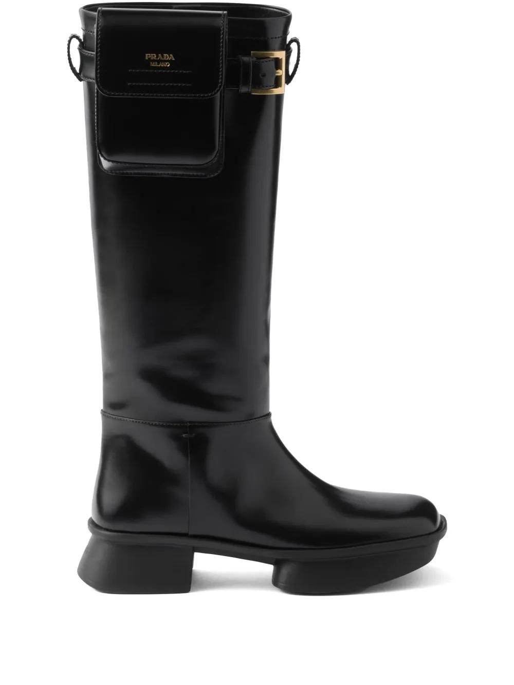 Klever Schuhe Stiefeletten GlÃ¤nzend Schwarz Prada Stiefel Lack