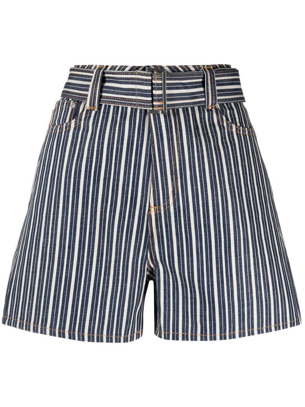 Ganni Striped Denim Shorts in Blue 