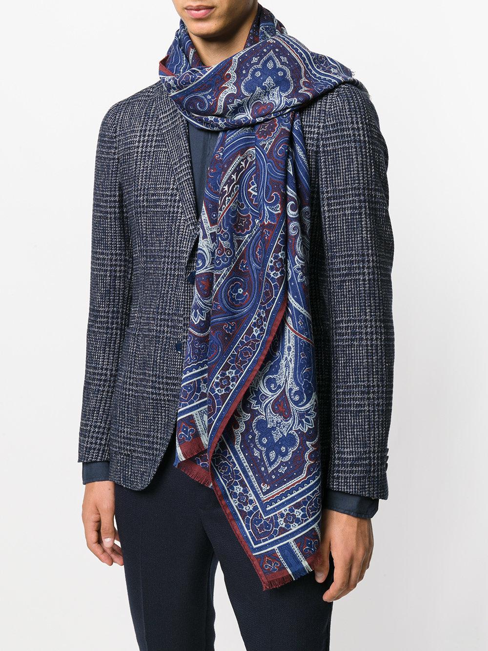 Etro Wool Paisley Scarf in Blue for Men Lyst