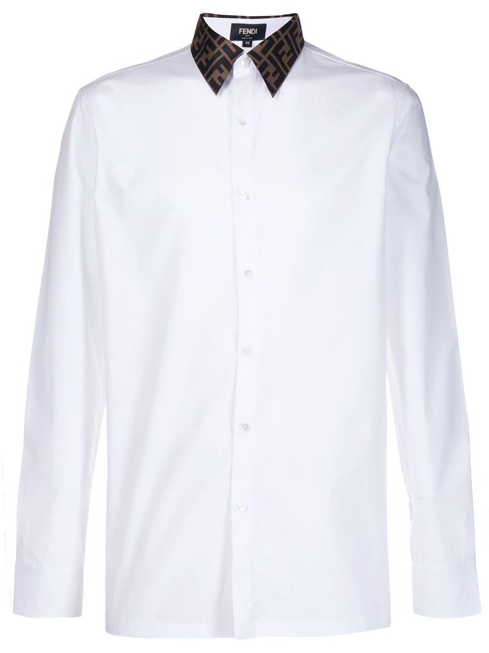 Fendi Silk Logo Collar Tailored Shirt in White for Men - Save 27% - Lyst