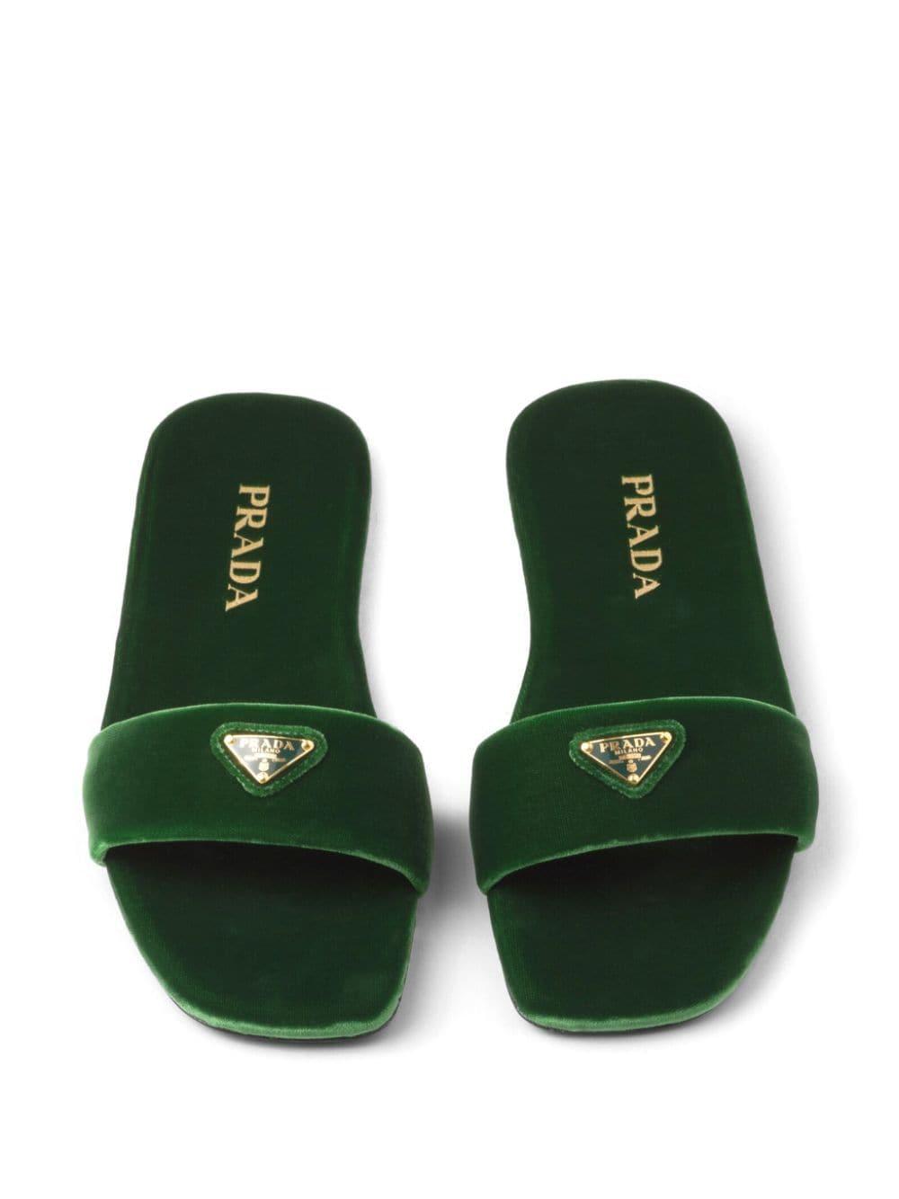 Prada Velvet Slides in Green | Lyst Australia