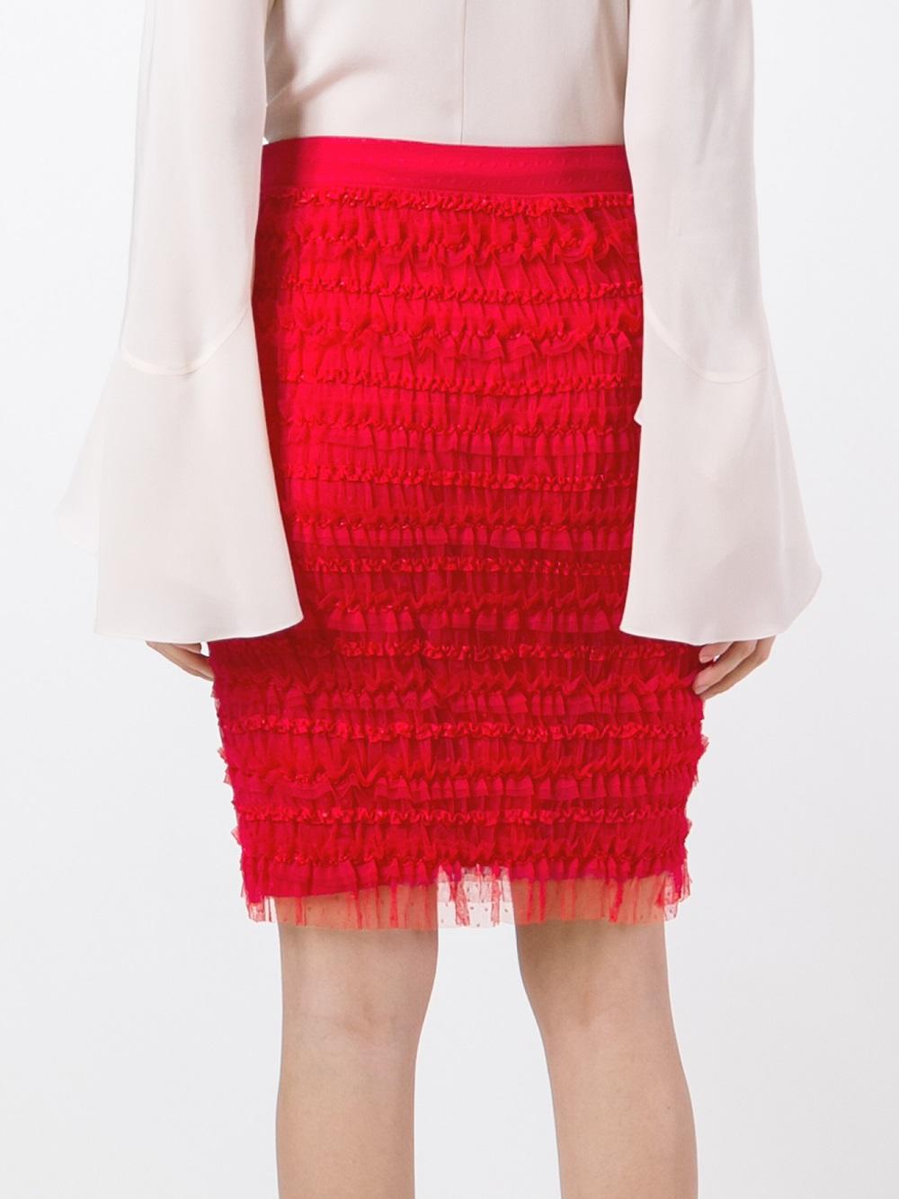 red embellished pencil skirt