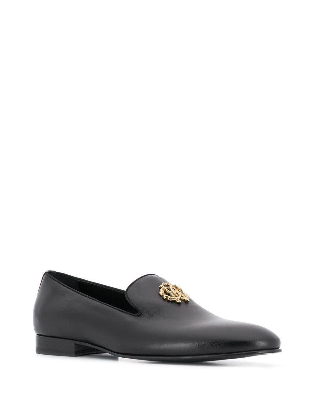 Roberto Cavalli Leather Gold-tone Logo Loafers in Black for Men - Lyst