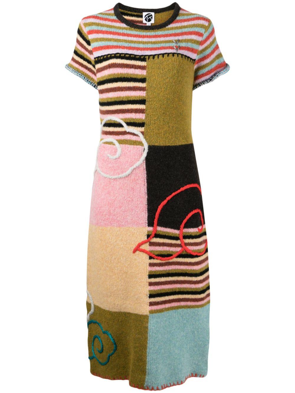 YANYAN KNITS レディース グリーン カラーブロック パッチワークドレス 