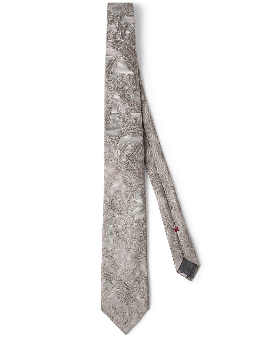 Brunello Cucinelli メンズ グレー ペイズリー シルクネクタイ ネクタイ
