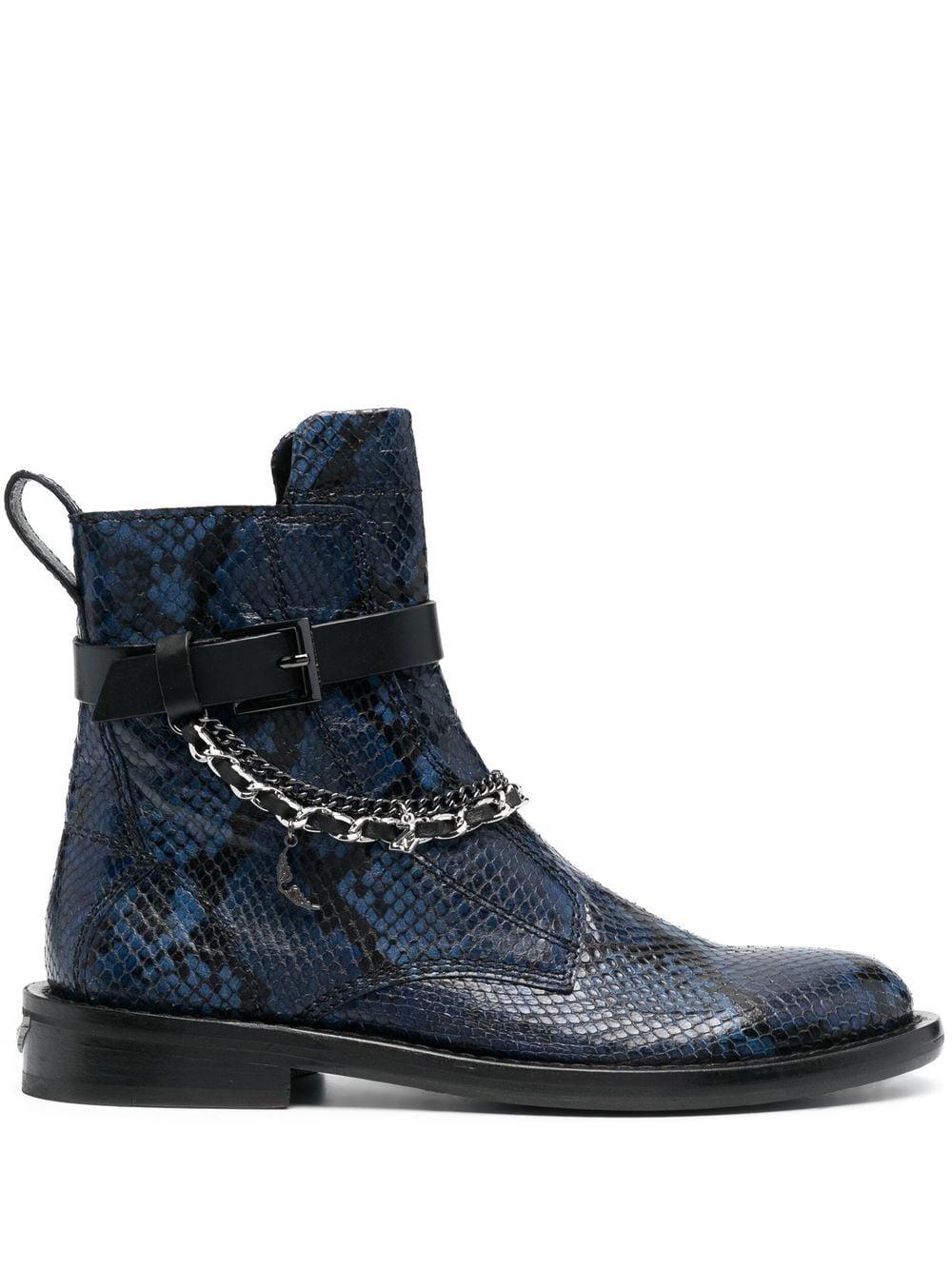 Zadig & Voltaire Chain-detail Embossed Leather Boots in Blue | Lyst