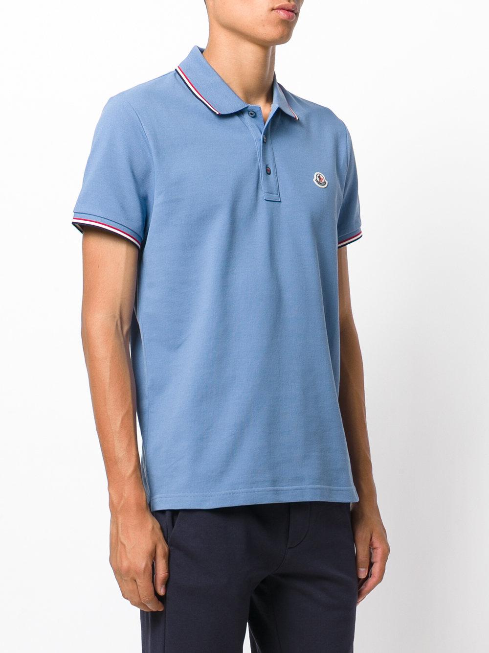 Moncler Cotton Tri-tone Trim Polo Shirt in Blue for Men - Lyst