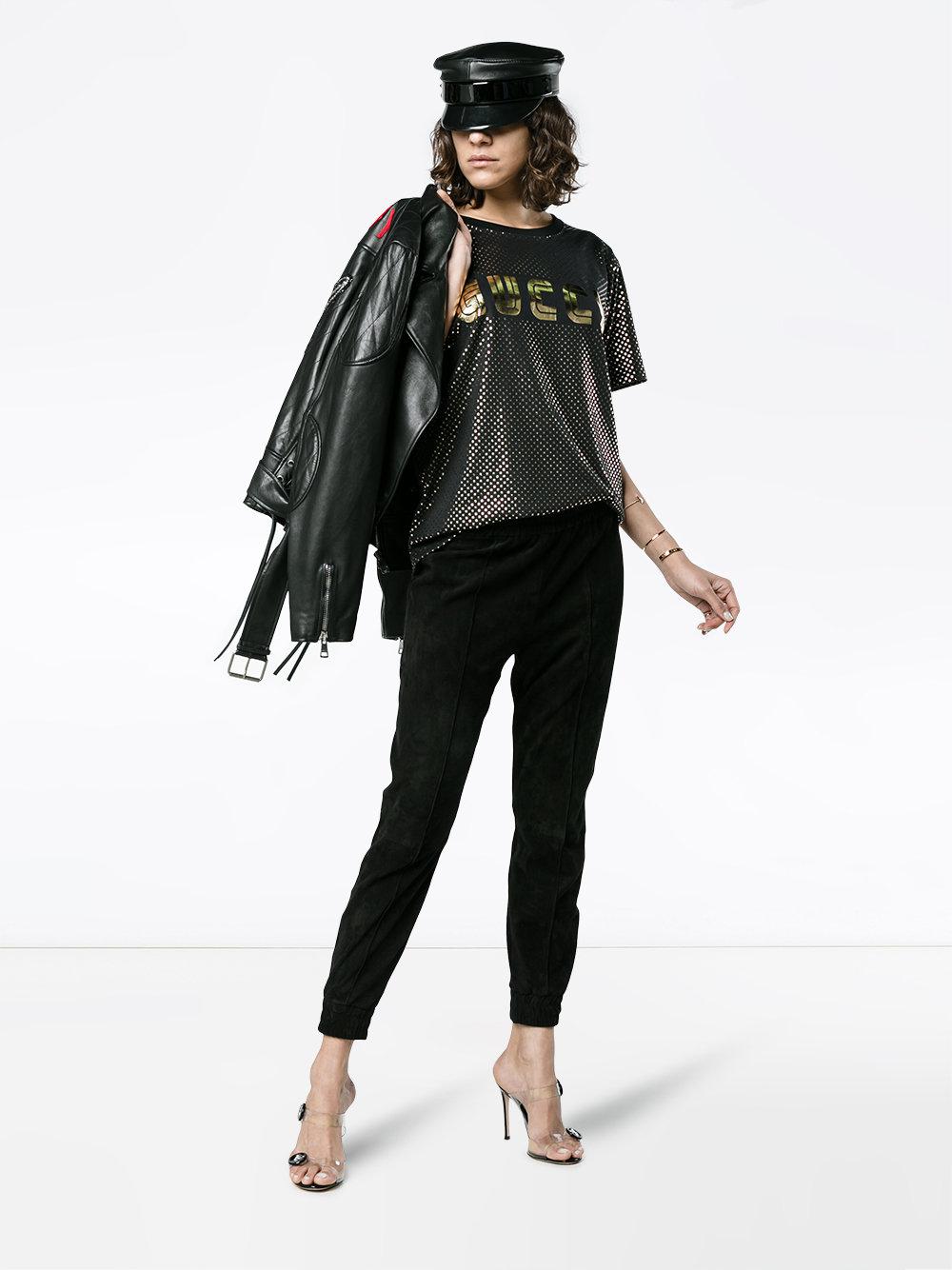 Gucci Gold Metallic Logo T-shirt in Black - Lyst