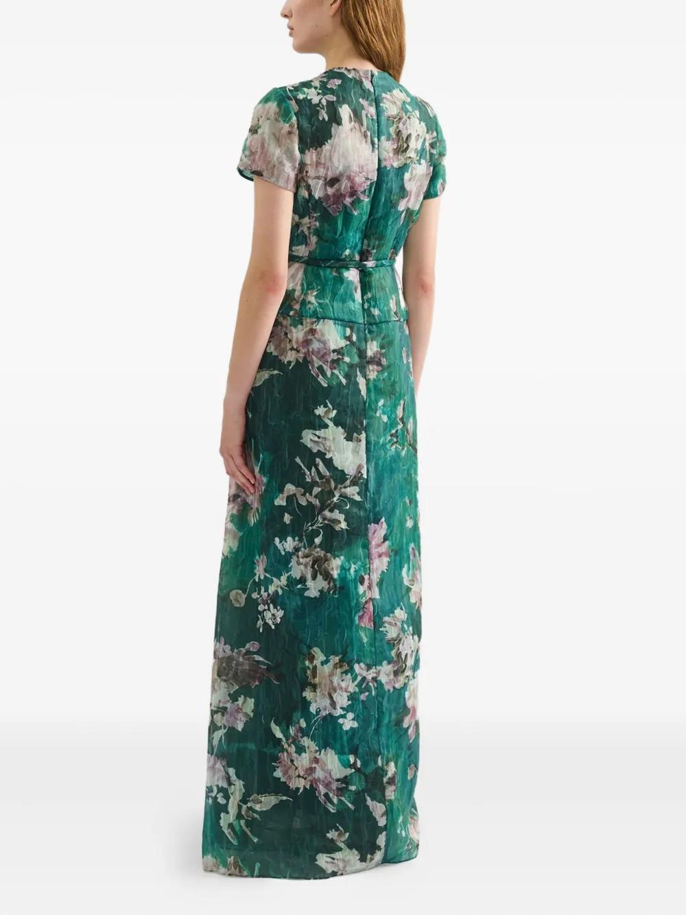 Erdem Floral-Print Short-Sleeve Gown in Green | Lyst