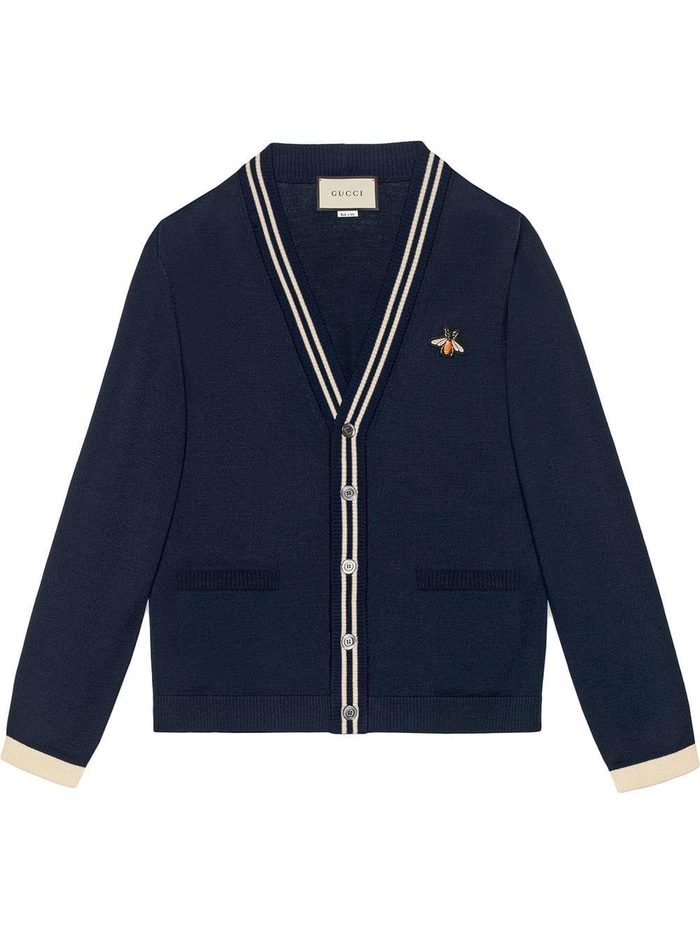 Gucci Cardigan Wool Knit With Bee in Blue for Men | Lyst