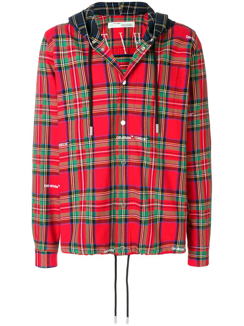 Off-White c/o Virgil Abloh Cotton Plaid Hooded Jacket in Red for Men - Lyst