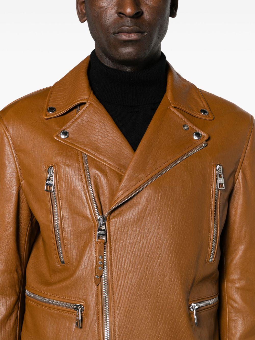 Alexander McQueen メンズ ブラウン レザーライダースジャケット 