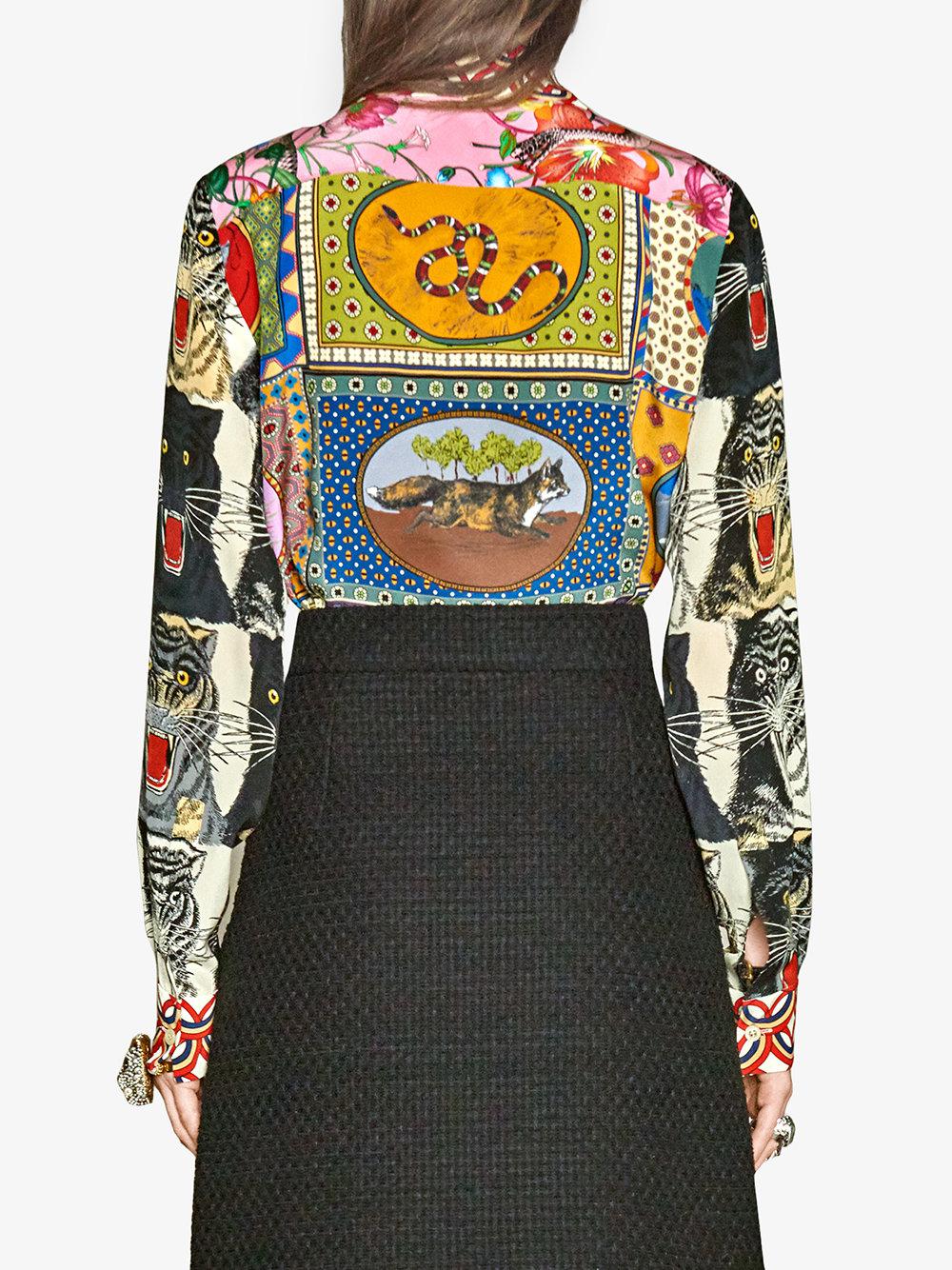 Gucci Tiger Face Print Silk Shirt in Black Lyst